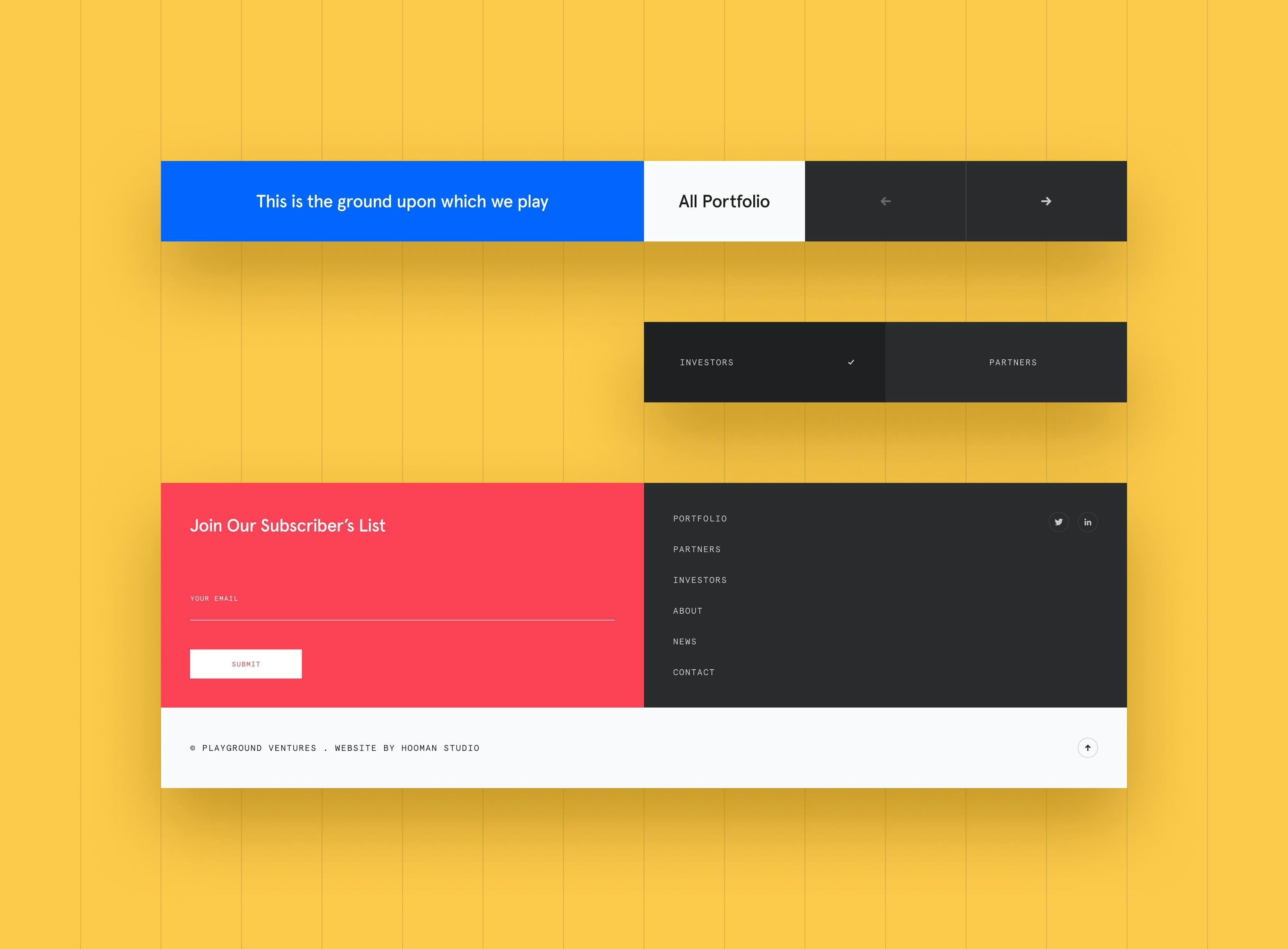 Colorful header and footer design for Playground Ventures