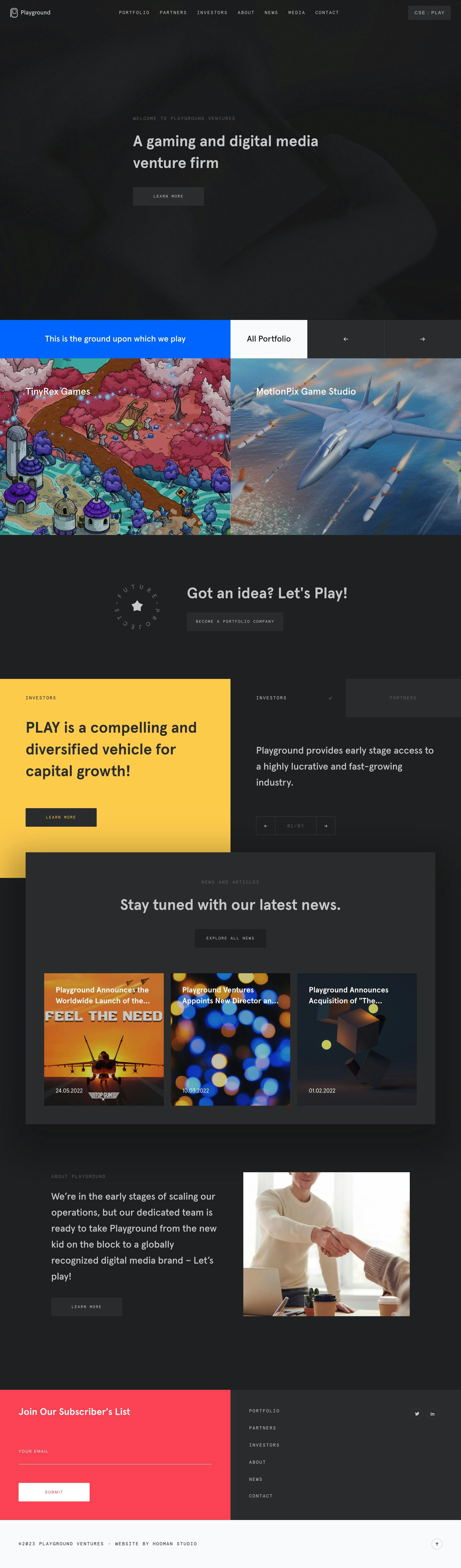 Playground ventures homepage website design
